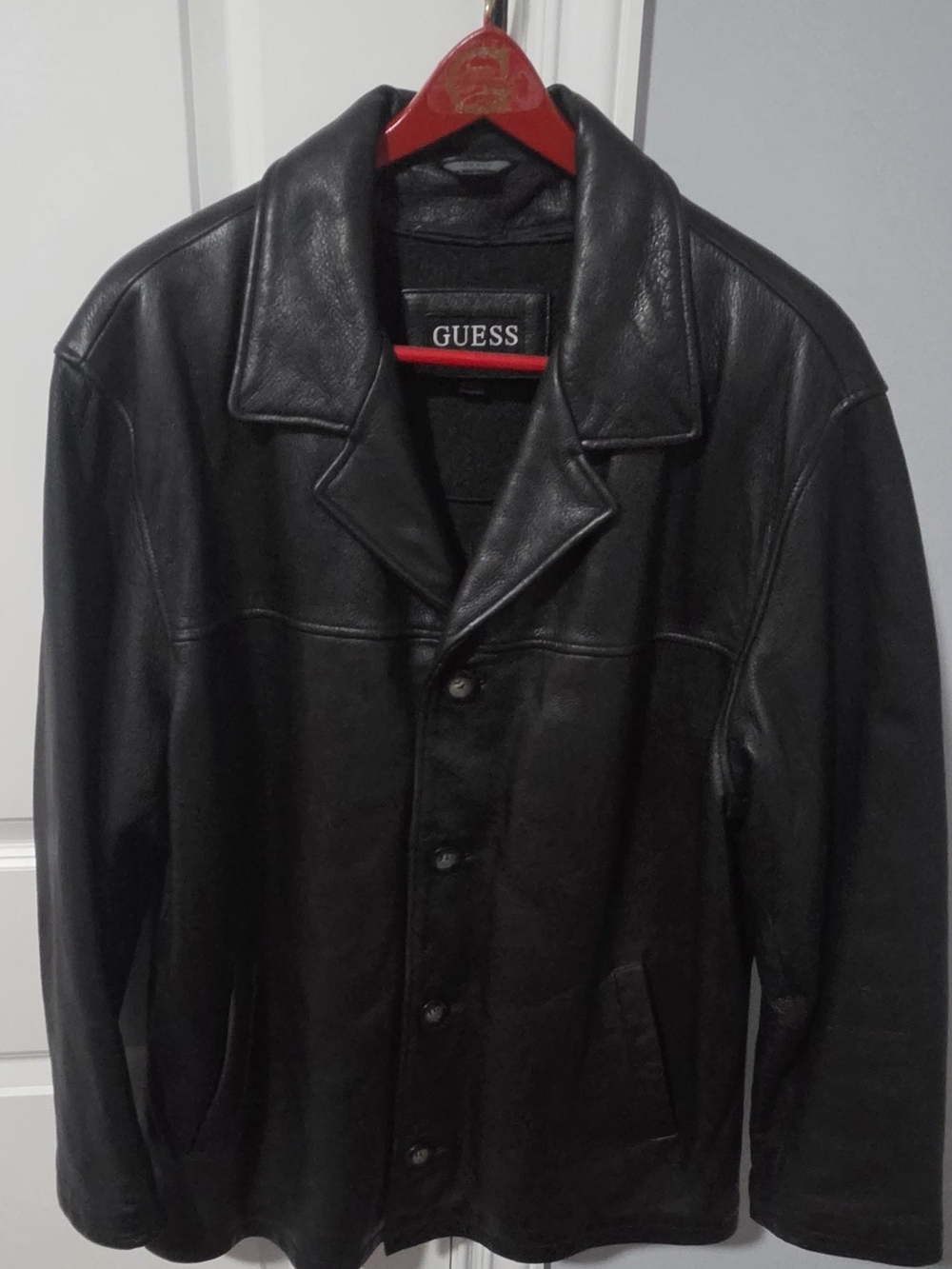 GUESS Men’s Black Leather Button-Front Jacket